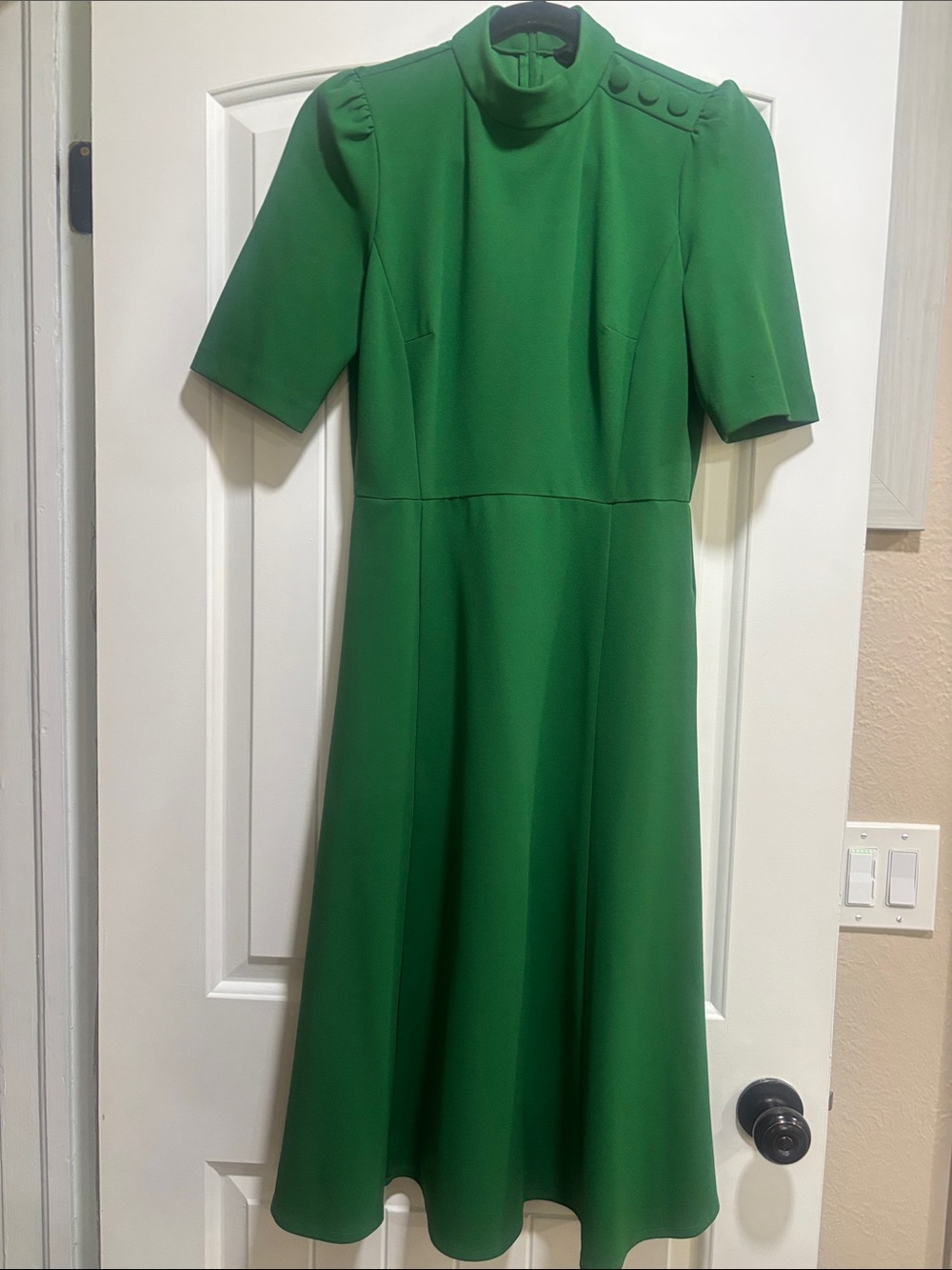 Donna Morgan Green Mock Neck A-Line Midi Dress